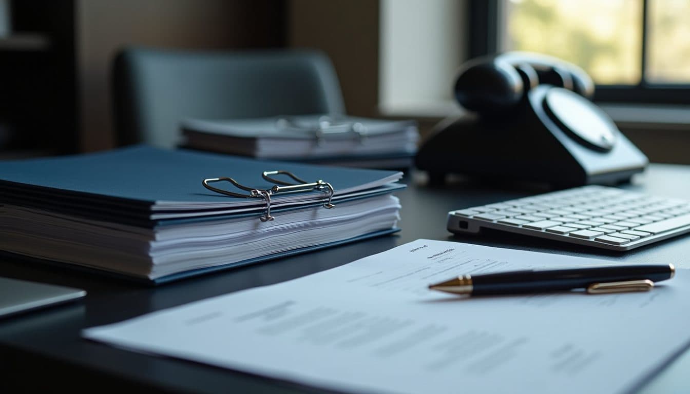 Organisierter Kanzlei-Arbeitsplatz mit Akten und Schriftsätzen